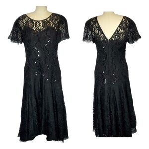 AFTER DARK Black Lace Drop Waist MIDI Dress
